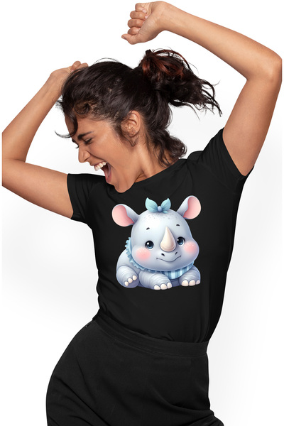 StoryGift Romania Tricou Femei Cu Un Pui De Rinocer, Ilustratie, Fericire, Ti...