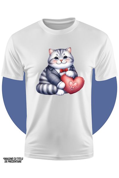 StoryGift Romania Tricou Copii Cu O Pisicuta Grasuta La Costum, Ilustratie, Tine O Inimioara, Afectiune, Apr