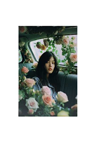 StoryGift Romania Tablou Canvas: Portret Feminin In Masina - Cu Trandafiri - ...