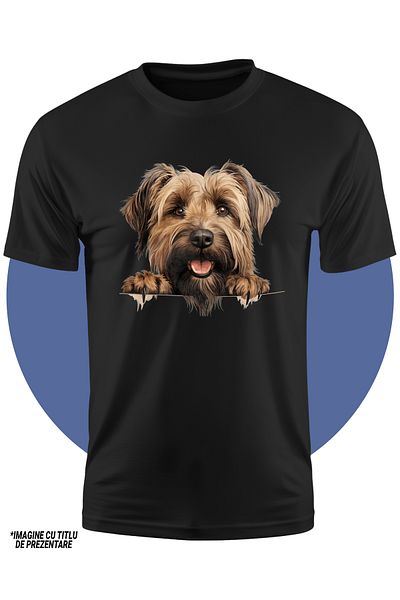 StoryGift Romania Tricou Copii Cu Un Catel Vesel, Ilustratie, Maro Deschis, Sta Pe Gard, Se Uita Nerabdator,
