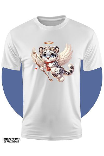 StoryGift Romania Tricou Copii Cu Un Tigru Alb Cupidon, Ilustratie, Trage Cu Arcul, Aripi, Indragostire, Val