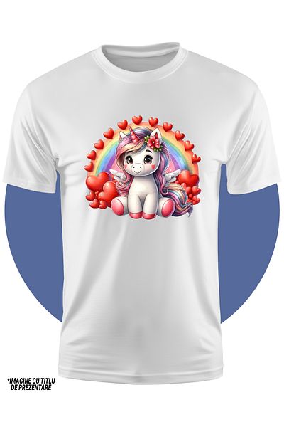 StoryGift Romania Tricou Copii Cu Un Unicorn Vesel, Inimioare, Floricica, Imbujorat, Bucurie, Ilustratie, Ar