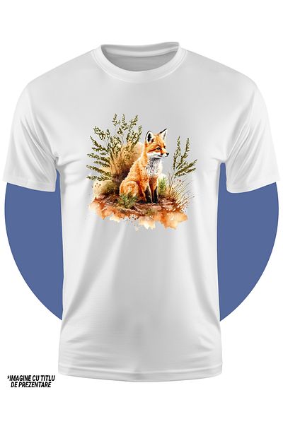 StoryGift Romania Tricou Copii Cu O Vulpe Care Priveste In Gol, Ilustratie, Plante, Ierburi, Natura, Padure,