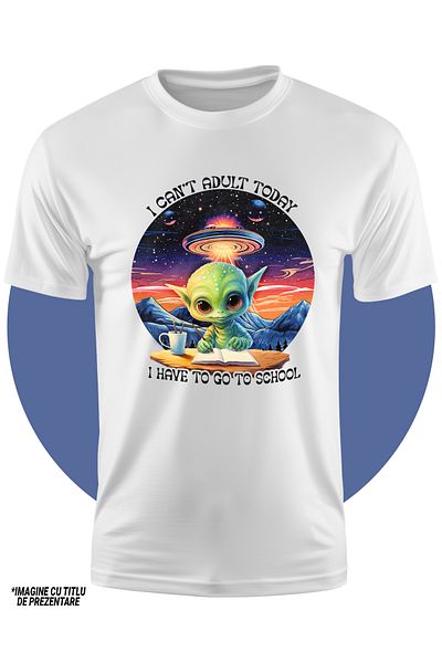 StoryGift Romania Tricou Copii Cu Un Extraterestru Care Scrie, Ilustratie, Farfurie Zburatoare, Invata, Plan