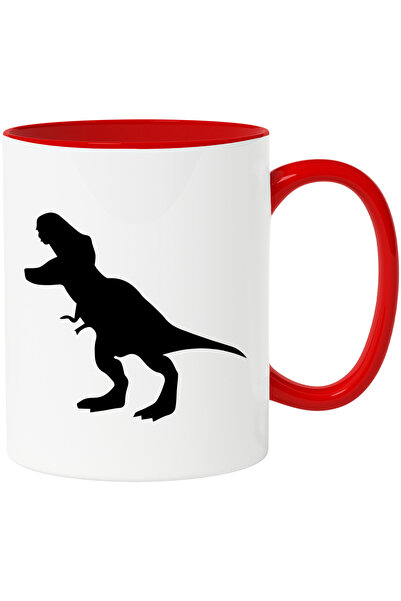 StoryGift Romania Cana Cu Un Dinozaur T-rex Furios Cu Maner Rosu, Cu Maner Ro...