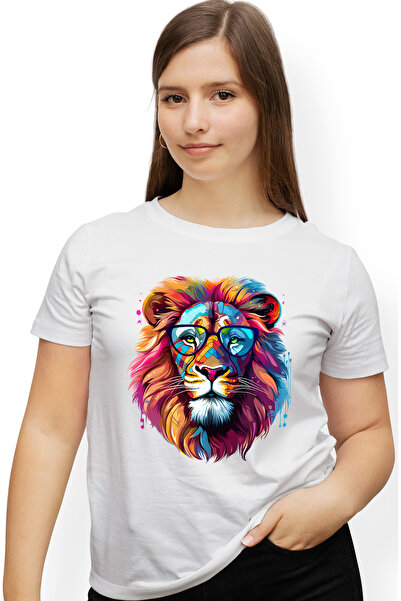 StoryGift Romania Tricou Femei Cu Un Leu Cu Ochelari, Ilustratie, Arta Abstra...