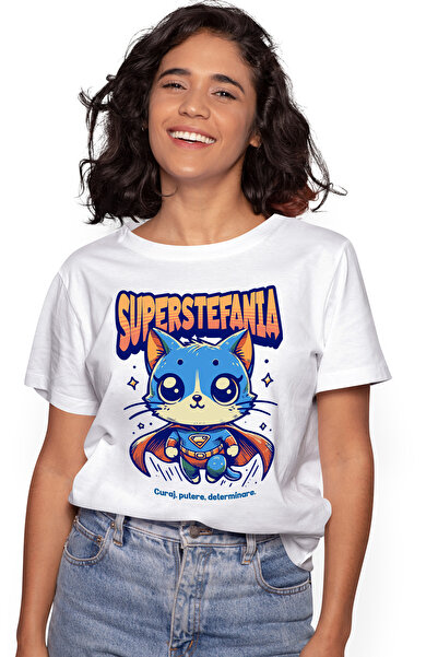 StoryGift Romania Tricou Femei Super Stefania, Supererou, Pisica Zburand, Cu ...