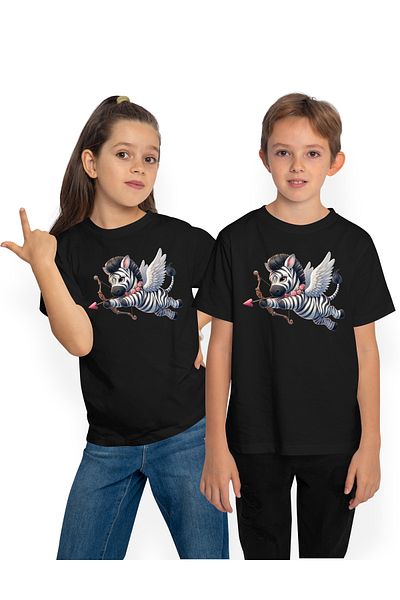 StoryGift Romania Children's T-shirt with a zebra Cupid, shooting a bow, illustration, Valentine's Day, falling in love, STG4