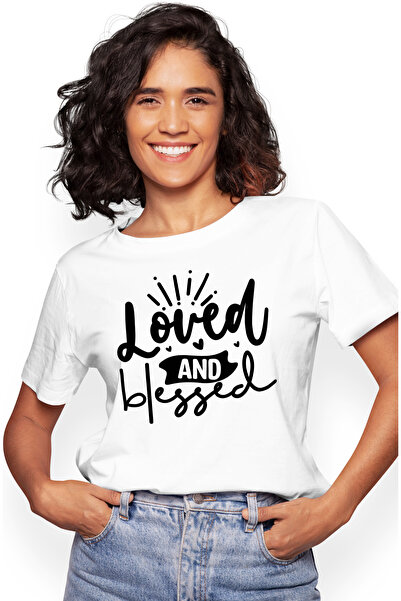 StoryGift Romania Tricou Femei Cu Textul "loved And Blessed" - Iubita Si Bine...