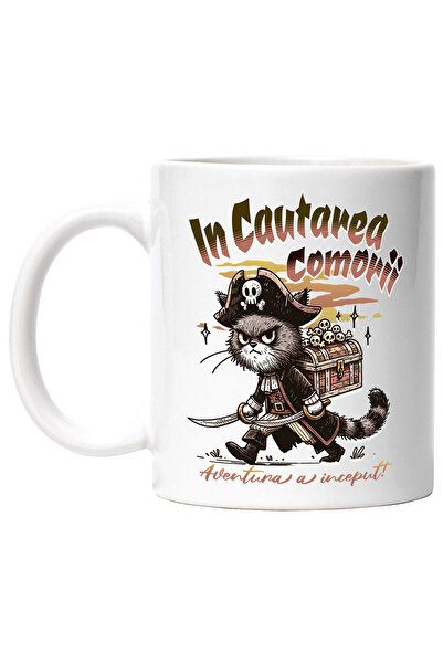 StoryGift Romania Cana Cu Pisica Pirat Cu Palarie Si Cufar Cranii Text In Cau...