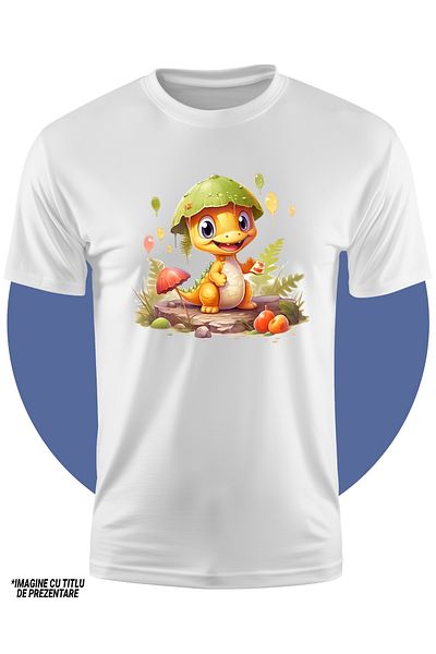 StoryGift Romania Tricou Copii Cu Un Dinozaur Galben, Micut, Ilustratie, Vesel, Plante, Frunze, Natura, Pete