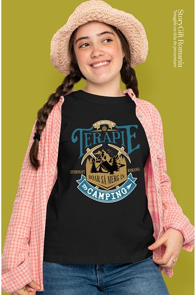 StoryGift Romania Tricou Femei N-am Nevoie De Terapie Doar Sa Merg In Camping Cu Imprimeu Pe Fata, Blk_l