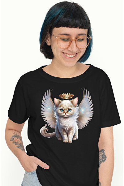 StoryGift Romania Tricou Femei Cu O Pisicuta Alba Care Are Niste Aripi Specta...