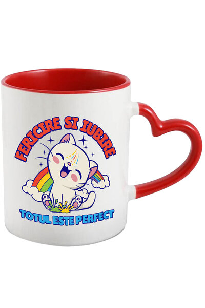 StoryGift Romania Cana Cu Pisica Vesela Razand Curcubeu Colorat Text Fericire...