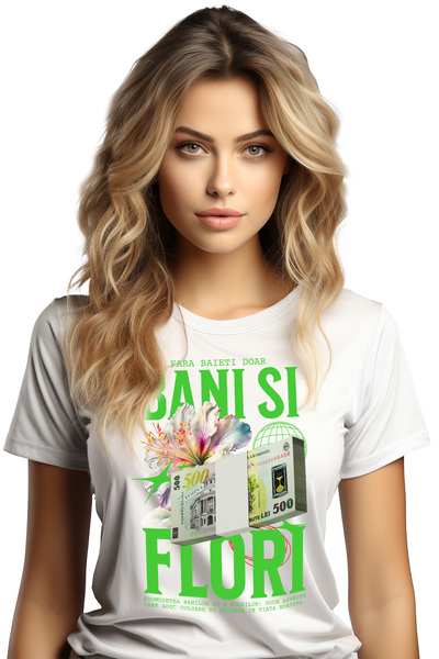 StoryGift Romania Tricou Femei Fara Baieti Doar Bani Si Flori, Cu Imprimeu Pe...