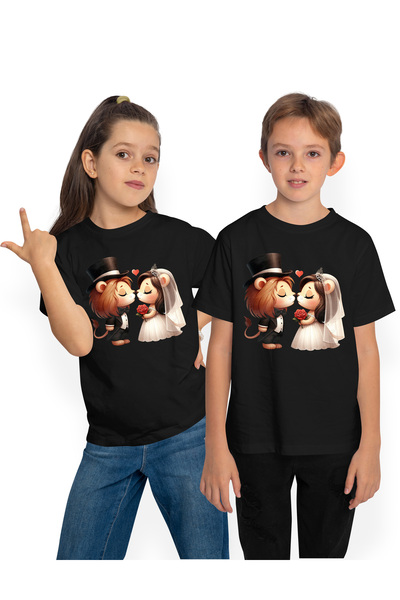 StoryGift Romania Tricou Copii Cu O Leoaica Si Un Leu La Nunta, Ilustratie, C...