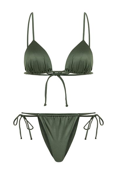 TIME MUSE Khaki Green Gathered Marla Triangle Bikini Suit