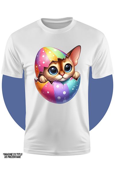 StoryGift Romania Tricou Copii Cu O Pisicuta Curioasa Care Iese Dintr-un Ou Spart, Ilustratie, Ochi Mari, Pe