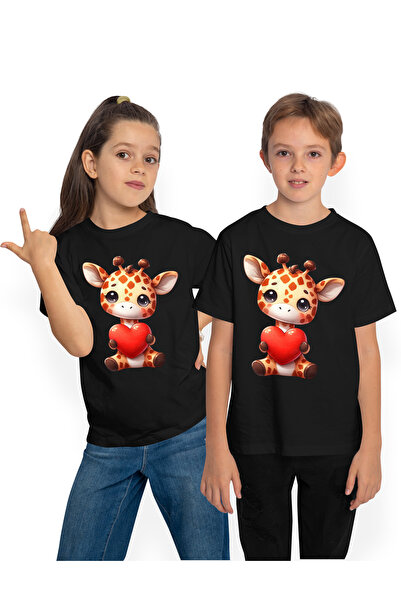 StoryGift Romania Tricou Copii Cu Un Pui De Girafa, Ilustratie, Tine O Inimio...