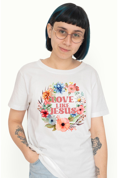 StoryGift Romania Tricou Femei Cu Mesajul "love Like Jesus", Religie, Ilustra...
