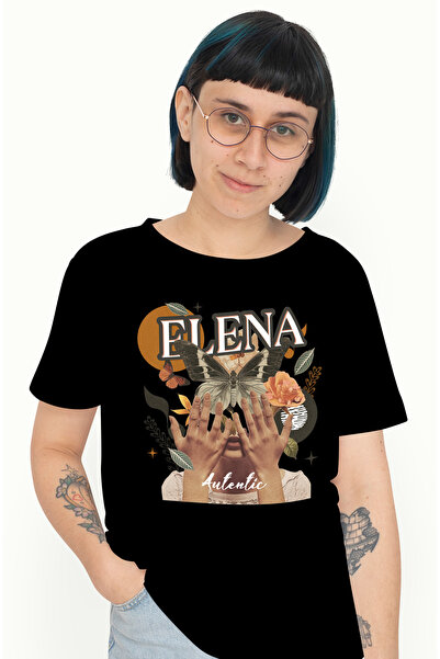 StoryGift Romania Tricou Femei Cu Numele Elena, Colaj Fata, Fluture, Flori, C...