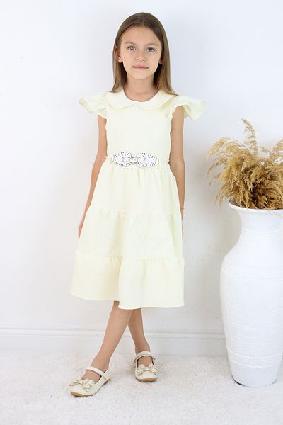 FESSHERA 👗   Set rochie și curea pentru fete cu guler din dantelă cu volane - Design special 👗   (cadou geantă)
