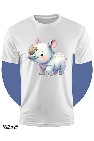 StoryGift Romania Tricou Copii Cu Un Rinocer Vesel, Ilustratie, Animal Salbatic, Imbujorat, Fericire, Salbat