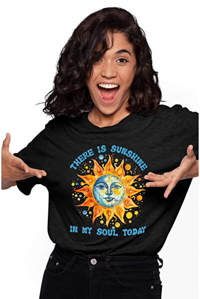 StoryGift Romania Tricou Femei Cu Mesajul "there Is Sunshine In My Sould Today", Stilul Hippie, Cu Blk_l