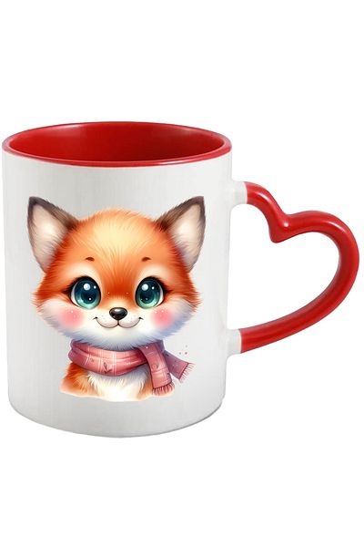 StoryGift Romania Cana Cu O Vulpita Vesela | Ilustratie | Are Un Fular | Frig | Imbujorata | Copil, Cu Maner Inim Stg