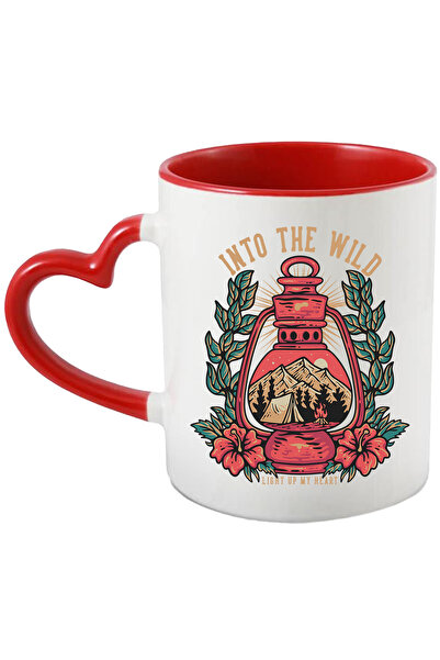 StoryGift Romania Cana Cu Mesaj In Engleza Into The Wild, Felinar, Cort, Munte, Foc De Tabara, Flo, Cu Maner Inim Stg