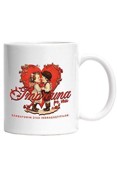 StoryGift Romania Cana Impreuna Pe Veci Copii Indragostiti Valentine's Day, 330ml, Ceramic Cu Mane, Cu Maner Alb Stg