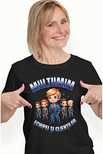 StoryGift Romania Tricou Femei Multumim Echipei Si Clientilor, Afacere, Antreprenor Cu Imprimeu Pe Blk_l