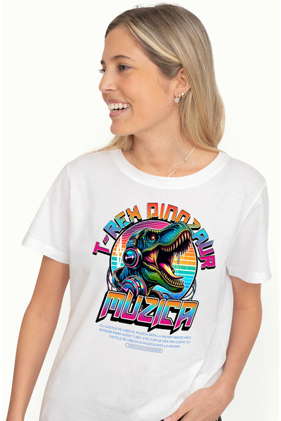 StoryGift Romania Tricou Femei T-rex Dinozaur - Muzica Si Casti Jurassic, Cu ...