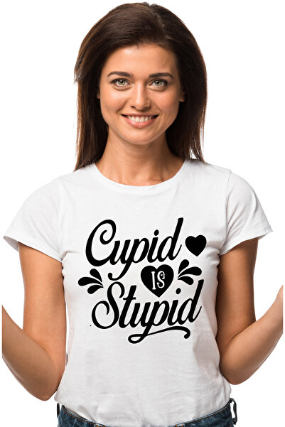 StoryGift Romania Tricou Femei Cu Inimioare Si Mesajul "cupid Is St*pid" - Valentine's Day Indrago Wht_m