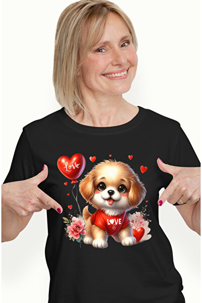 StoryGift Romania Tricou Femei Cu Un Catelus Vesel Si Jucaus, Ilustratie, Afe...