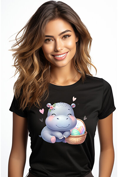 StoryGift Romania Tricou Femei Cu Un Pui De Hipopotam Care Sta Langa Un Cosul...