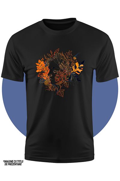 StoryGift Romania Children's T-shirt with a woman's face, illustration, orange leaves, abstract art, plants, n