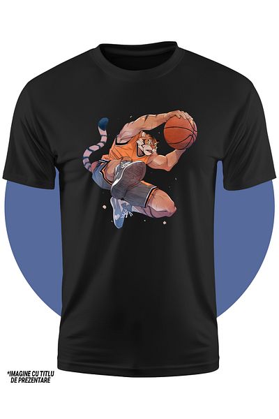 StoryGift Romania Kids T-shirt with a tiger playing basketball, illustration, sport, passion, match, talent, effort