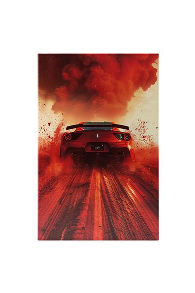 StoryGift Romania Tablou Canvas Masina Rosie Sport Ferrari Cu Un Nor De Nisip Rosu Imprastie Peste Tot Cu Viteza