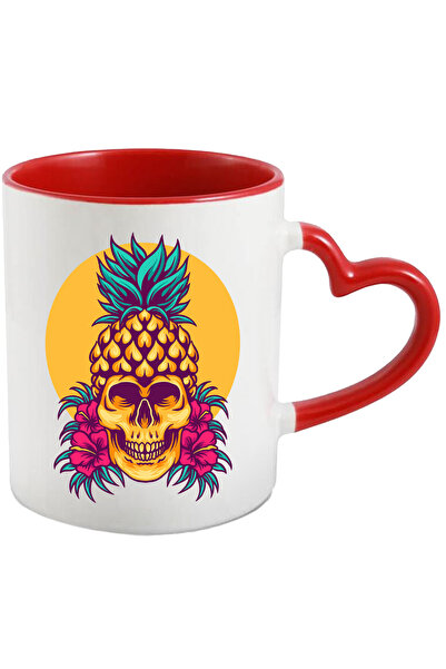 StoryGift Romania Cana Cu Craniu, Ananas, Flori, Hibicus, Tropical, Frunze, M...