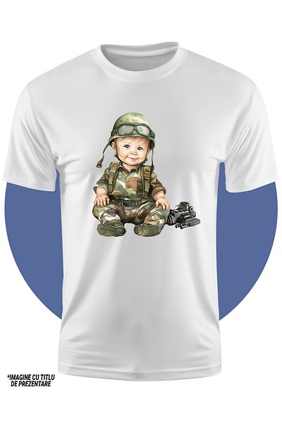 StoryGift Romania Children's T-shirt with a little boy in a military costume, illustration, war, training, defense