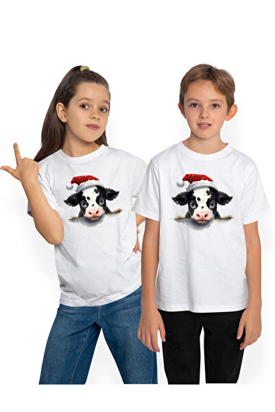 StoryGift Romania Tricou Copii Cu Un Vitel Curios, Ilustratie, Ninge, Iarna, ...