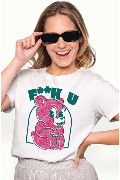 StoryGift Romania Tricou Femei Cu Ursuler Roz, Text Vulgar Mare Cu Verde, Animal De Plush Pufos, C Wht_l