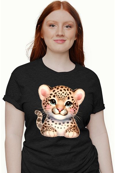 StoryGift Romania Tricou Femei Cu O Femela Jaguar, Ilustratie, Micuta, Imbujorata, Fericire, Cumin Blk_l