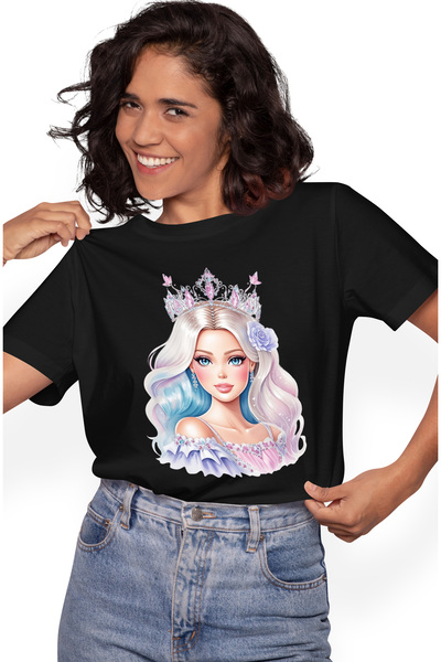 StoryGift Romania Tricou Femei Cu O Fata Frumusica, Ilustratie, Barbie, Coroa...