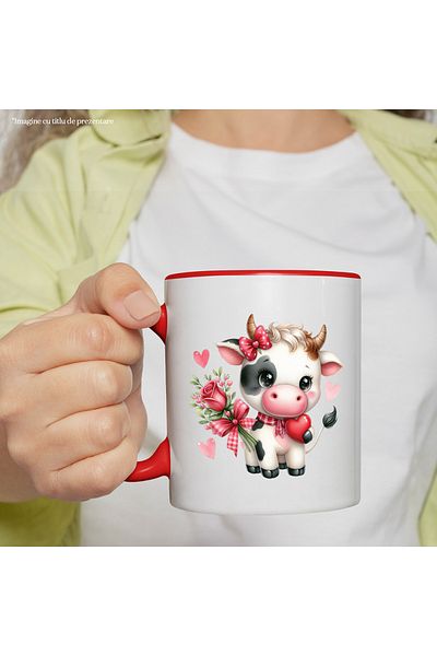 StoryGift Romania Mug with a happy cow holding a heart | illustration | flower | gift | present, With,STG