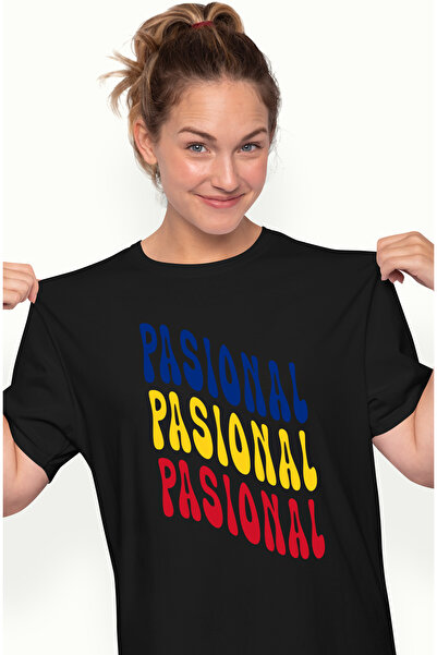 StoryGift Romania Tricou Femei Cuvantul Pasional, In Culorile Steagului Romaniei, Rosu, Galben, Al Blk_l