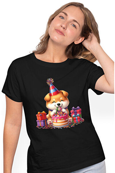 StoryGift Romania Tricou Femei Cu Un Catel Akita Inu Vesel, Ilustratie, Anive...