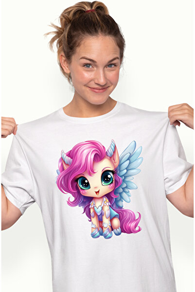 StoryGift Romania Tricou Femei Cu Un Ponei Cu Aripi, Ilustratie, Coama Lunga, Roz, Veselie, Imbujo Wht_l