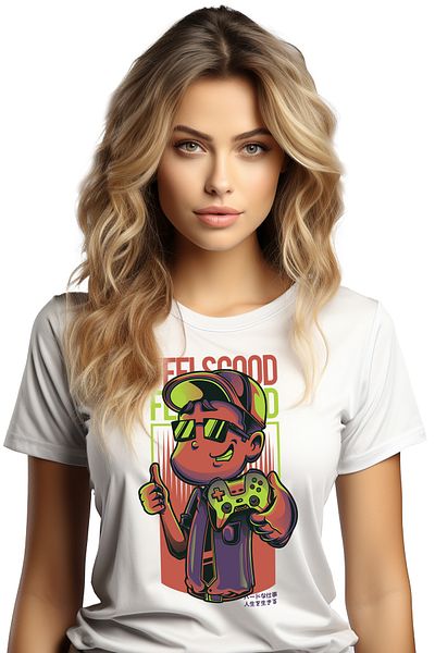 StoryGift Romania Women's T-Shirt With Boy With Sunglasses And Cap Holding Game Controller WHT_L,STG61886